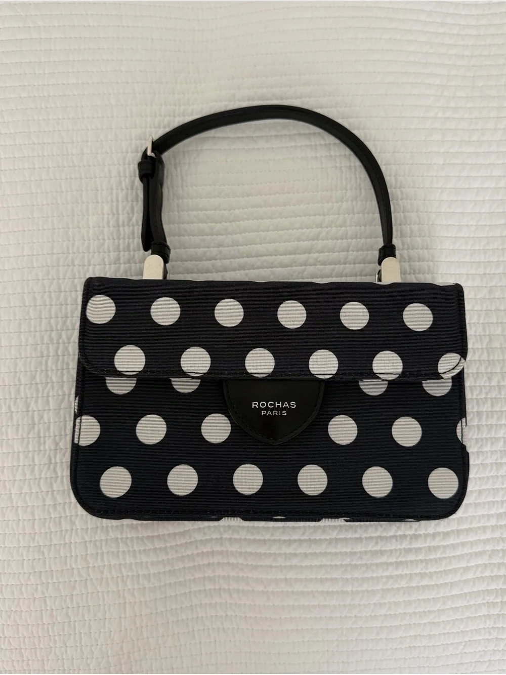 Rochas Black and White Polka Dot Top Handle Mini Tote Bag